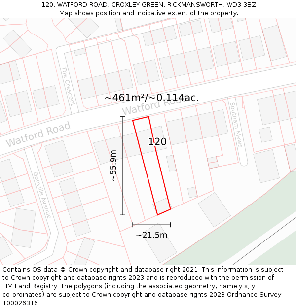 120, WATFORD ROAD, CROXLEY GREEN, RICKMANSWORTH, WD3 3BZ: Plot and title map