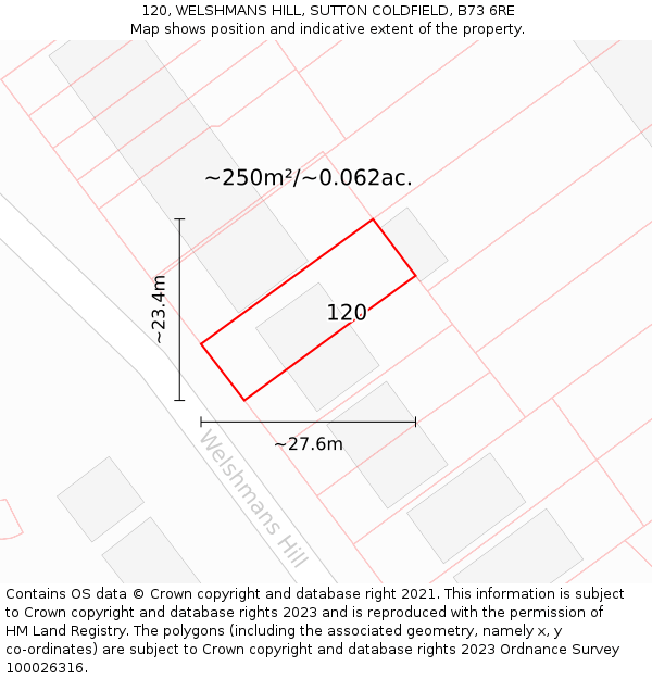 120, WELSHMANS HILL, SUTTON COLDFIELD, B73 6RE: Plot and title map