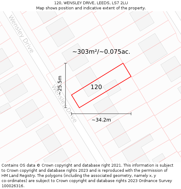 120, WENSLEY DRIVE, LEEDS, LS7 2LU: Plot and title map