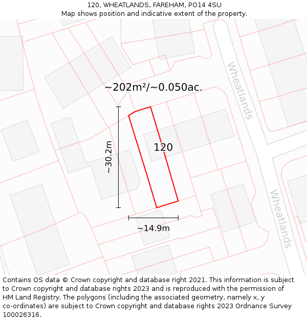 120, WHEATLANDS, FAREHAM, PO14 4SU: Plot and title map