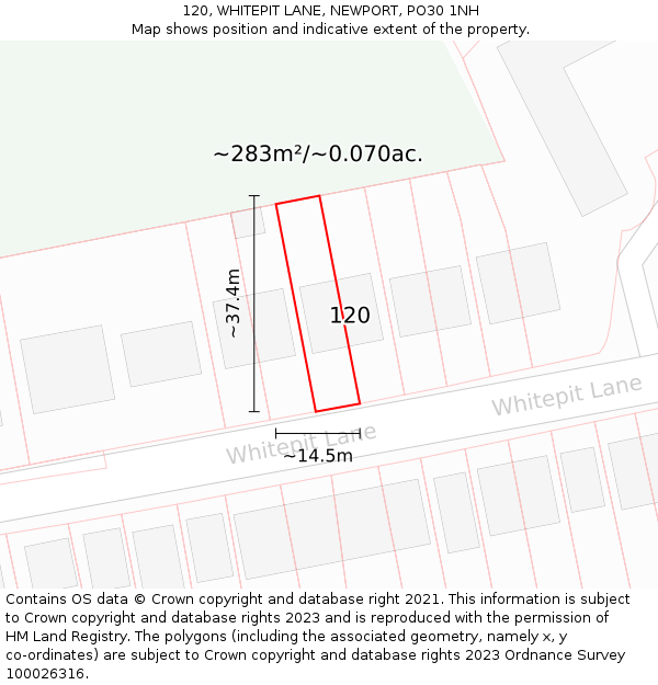 120, WHITEPIT LANE, NEWPORT, PO30 1NH: Plot and title map