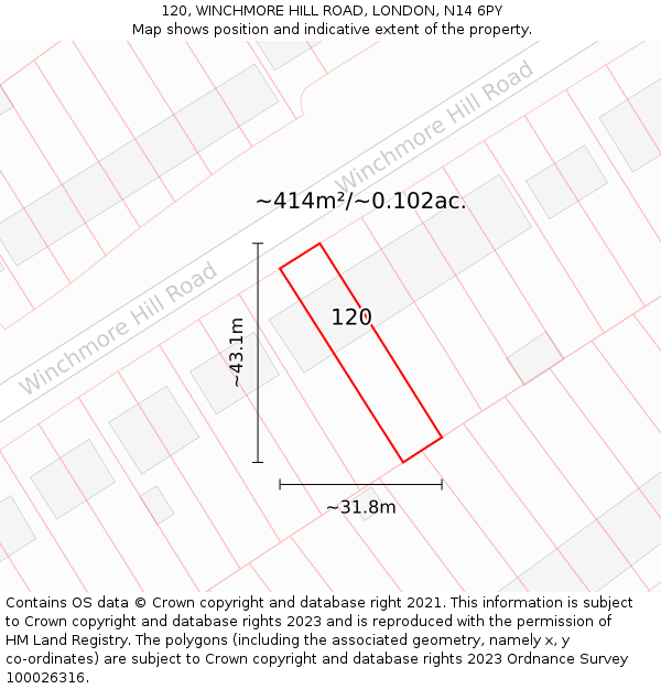 120, WINCHMORE HILL ROAD, LONDON, N14 6PY: Plot and title map