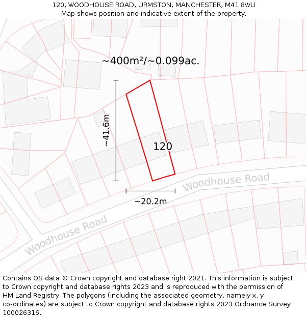 120, WOODHOUSE ROAD, URMSTON, MANCHESTER, M41 8WU: Plot and title map