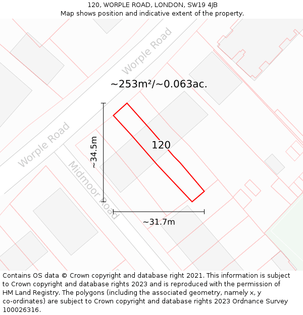 120, WORPLE ROAD, LONDON, SW19 4JB: Plot and title map