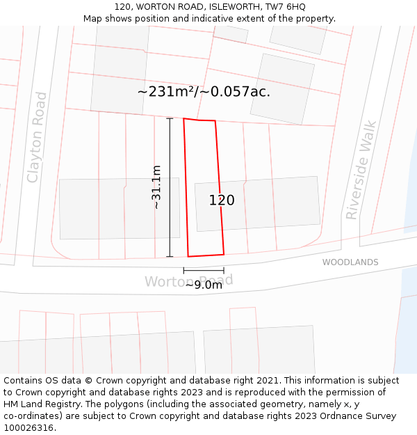 120, WORTON ROAD, ISLEWORTH, TW7 6HQ: Plot and title map