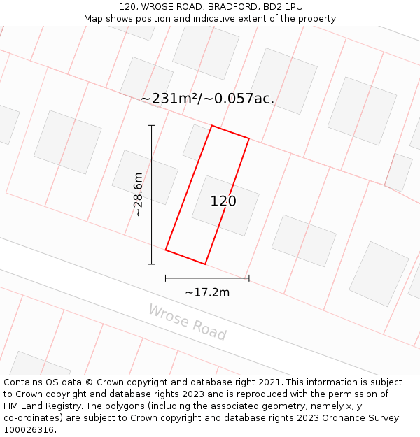 120, WROSE ROAD, BRADFORD, BD2 1PU: Plot and title map