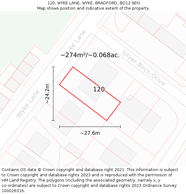 120, WYKE LANE, WYKE, BRADFORD, BD12 9EN: Plot and title map