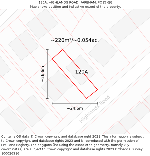 120A, HIGHLANDS ROAD, FAREHAM, PO15 6JG: Plot and title map