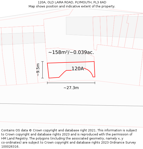 120A, OLD LAIRA ROAD, PLYMOUTH, PL3 6AD: Plot and title map