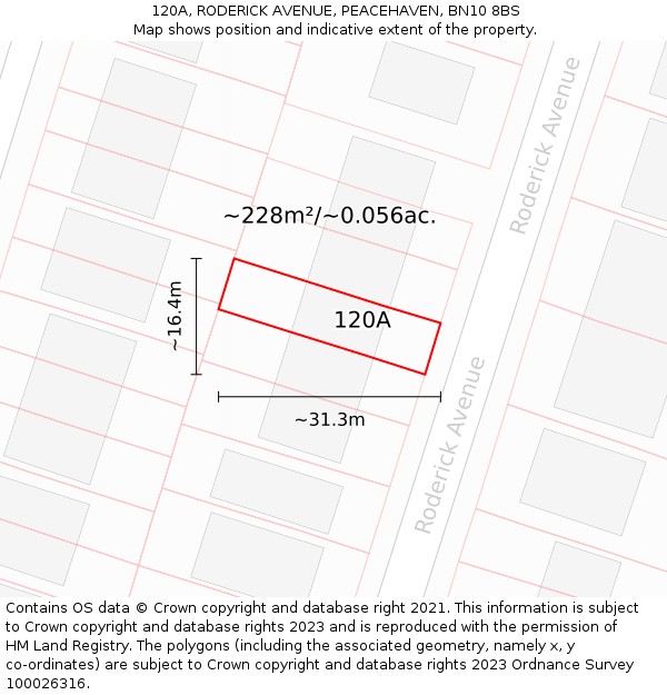 120A, RODERICK AVENUE, PEACEHAVEN, BN10 8BS: Plot and title map