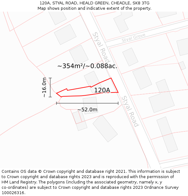 120A, STYAL ROAD, HEALD GREEN, CHEADLE, SK8 3TG: Plot and title map