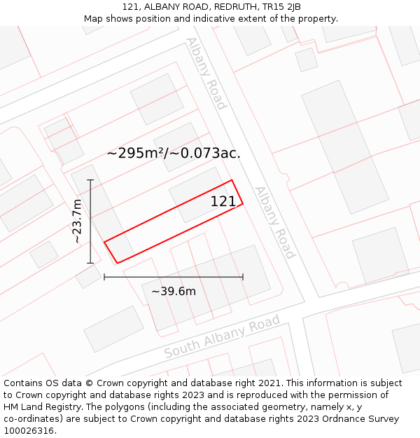 121, ALBANY ROAD, REDRUTH, TR15 2JB: Plot and title map