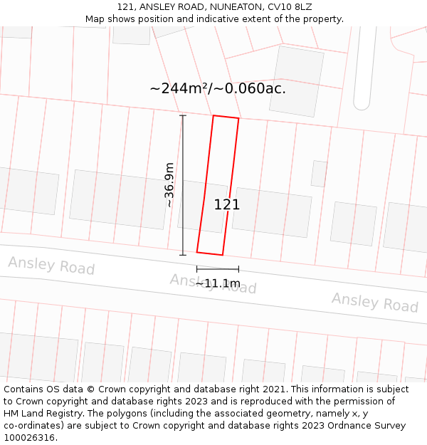 121, ANSLEY ROAD, NUNEATON, CV10 8LZ: Plot and title map