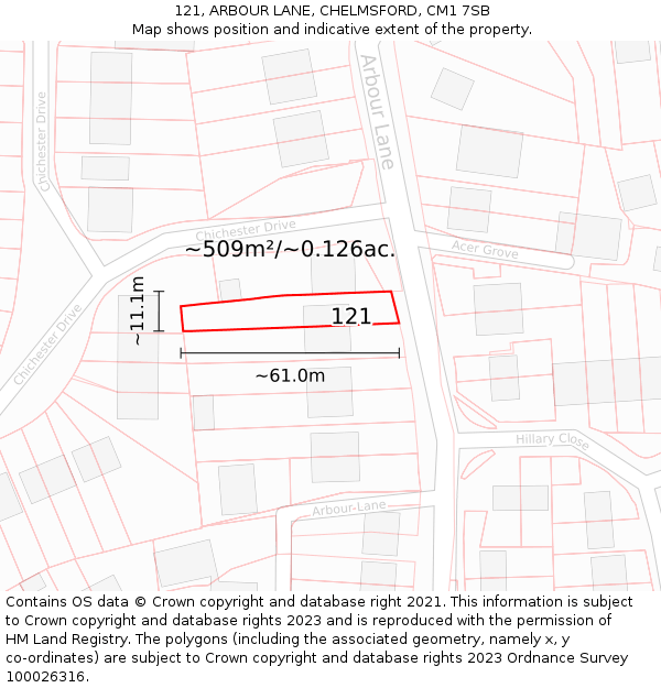 121, ARBOUR LANE, CHELMSFORD, CM1 7SB: Plot and title map