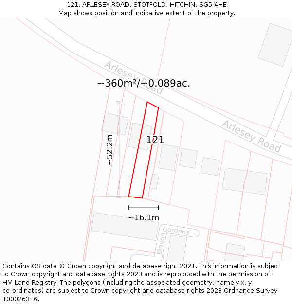 121, ARLESEY ROAD, STOTFOLD, HITCHIN, SG5 4HE: Plot and title map