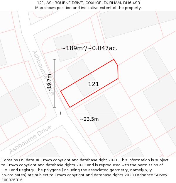 121, ASHBOURNE DRIVE, COXHOE, DURHAM, DH6 4SR: Plot and title map