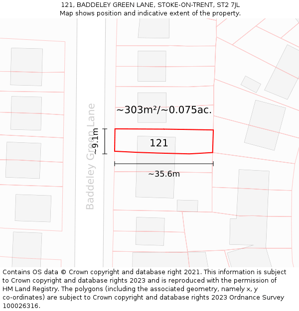 121, BADDELEY GREEN LANE, STOKE-ON-TRENT, ST2 7JL: Plot and title map