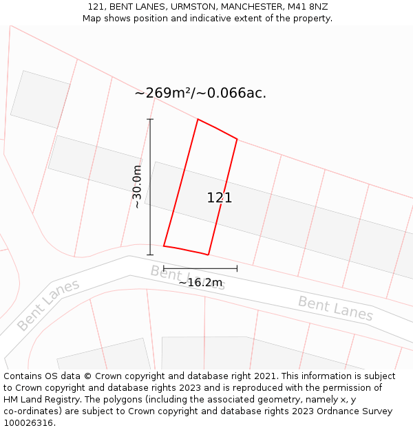 121, BENT LANES, URMSTON, MANCHESTER, M41 8NZ: Plot and title map