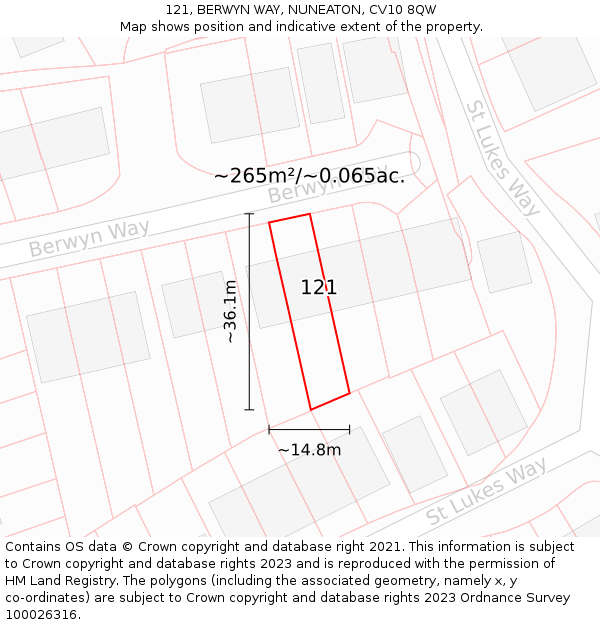 121, BERWYN WAY, NUNEATON, CV10 8QW: Plot and title map