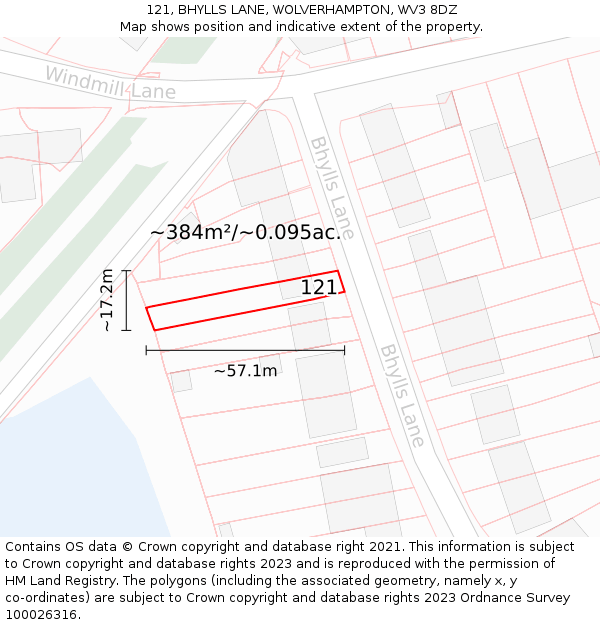 121, BHYLLS LANE, WOLVERHAMPTON, WV3 8DZ: Plot and title map