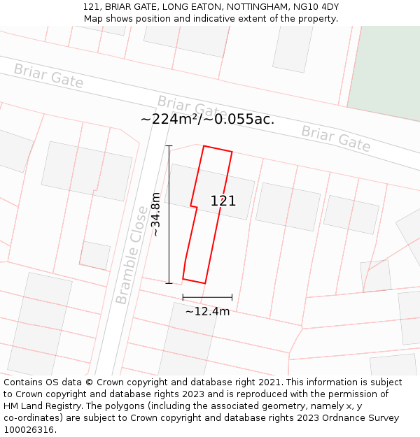 121, BRIAR GATE, LONG EATON, NOTTINGHAM, NG10 4DY: Plot and title map