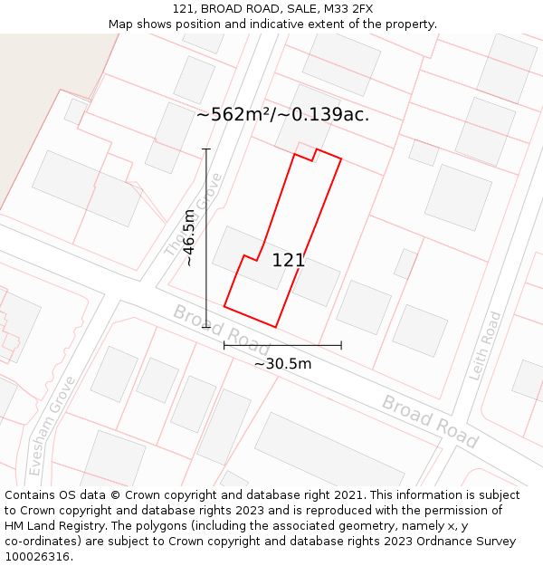 121, BROAD ROAD, SALE, M33 2FX: Plot and title map