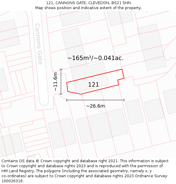 121, CANNONS GATE, CLEVEDON, BS21 5HN: Plot and title map