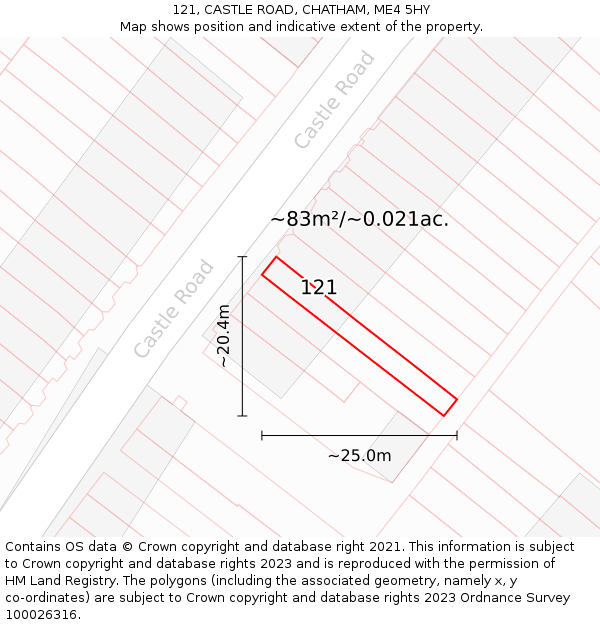 121, CASTLE ROAD, CHATHAM, ME4 5HY: Plot and title map