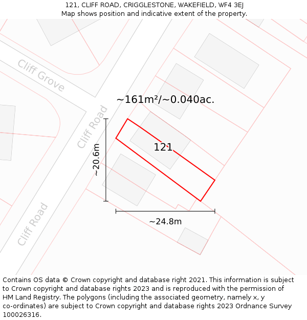 121, CLIFF ROAD, CRIGGLESTONE, WAKEFIELD, WF4 3EJ: Plot and title map