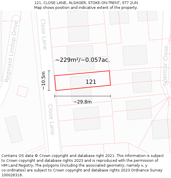 121, CLOSE LANE, ALSAGER, STOKE-ON-TRENT, ST7 2UN: Plot and title map