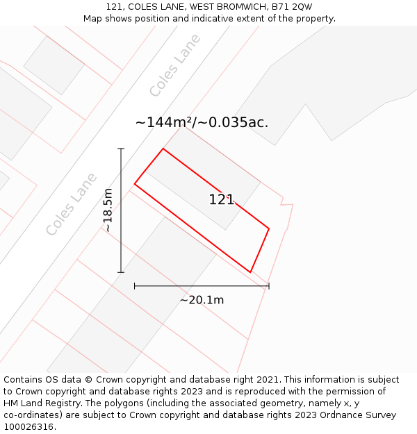 121, COLES LANE, WEST BROMWICH, B71 2QW: Plot and title map