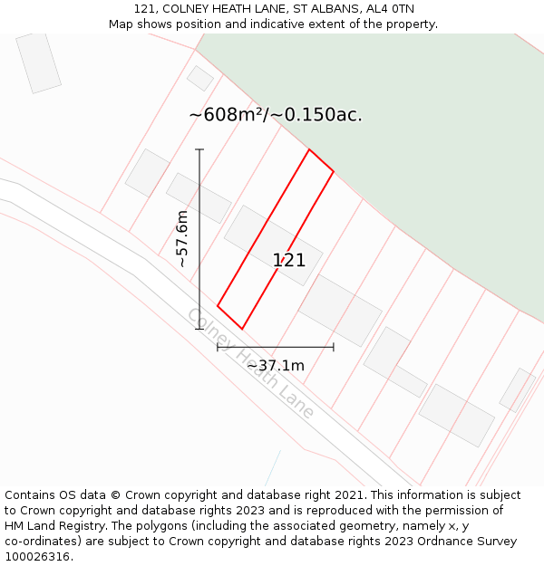 121, COLNEY HEATH LANE, ST ALBANS, AL4 0TN: Plot and title map