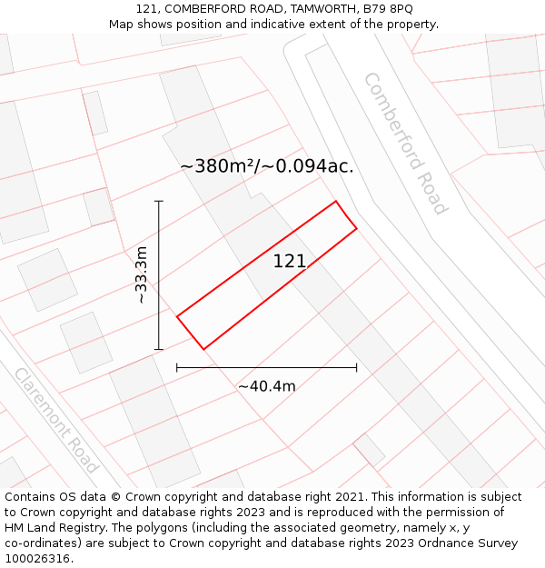 121, COMBERFORD ROAD, TAMWORTH, B79 8PQ: Plot and title map