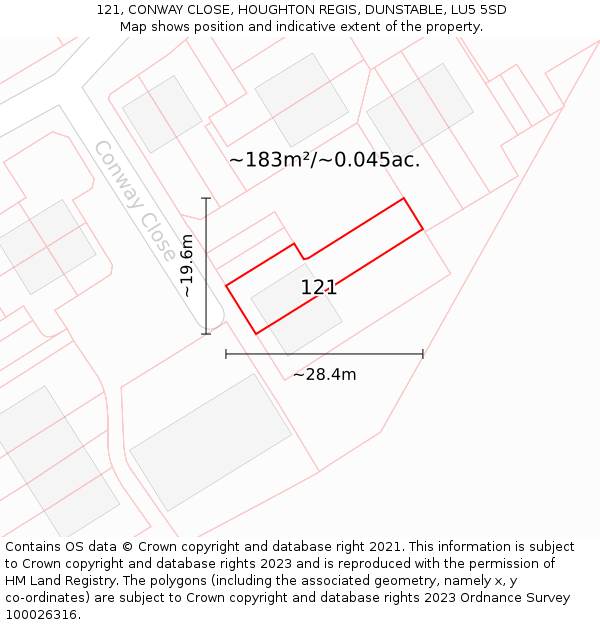 121, CONWAY CLOSE, HOUGHTON REGIS, DUNSTABLE, LU5 5SD: Plot and title map