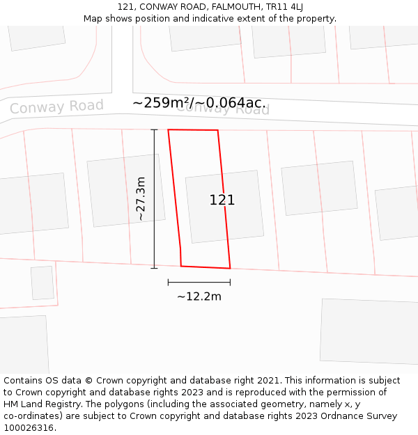 121, CONWAY ROAD, FALMOUTH, TR11 4LJ: Plot and title map