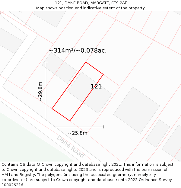 121, DANE ROAD, MARGATE, CT9 2AF: Plot and title map