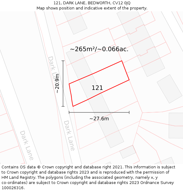 121, DARK LANE, BEDWORTH, CV12 0JQ: Plot and title map