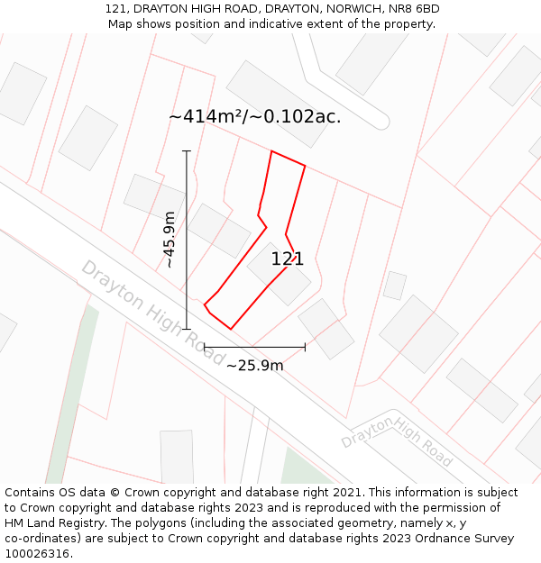 121, DRAYTON HIGH ROAD, DRAYTON, NORWICH, NR8 6BD: Plot and title map