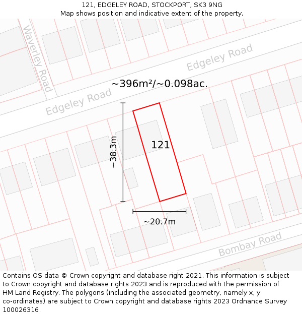 121, EDGELEY ROAD, STOCKPORT, SK3 9NG: Plot and title map