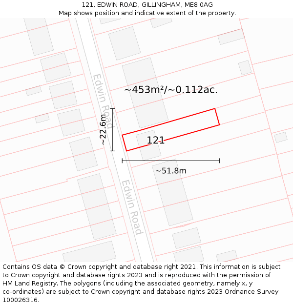 121, EDWIN ROAD, GILLINGHAM, ME8 0AG: Plot and title map