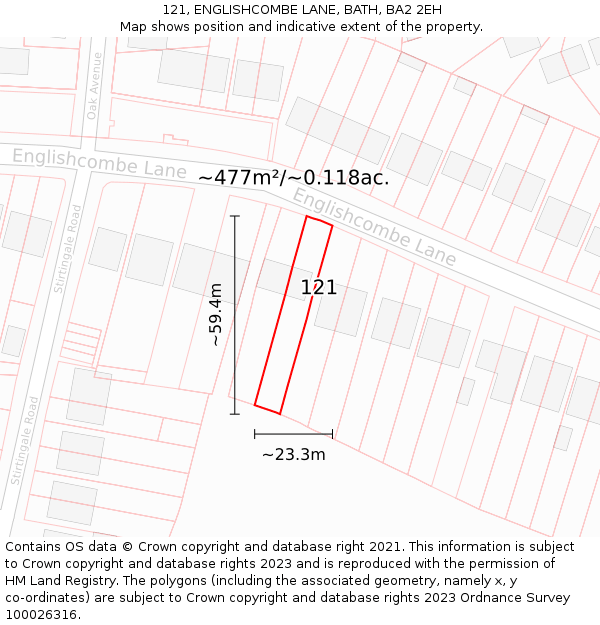 121, ENGLISHCOMBE LANE, BATH, BA2 2EH: Plot and title map