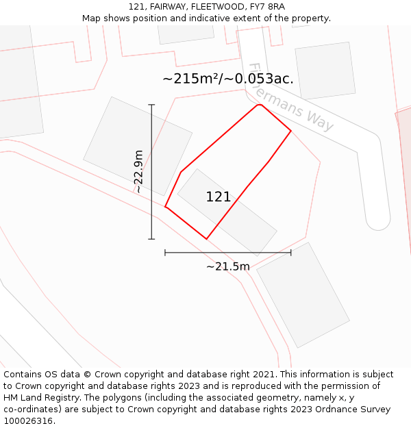 121, FAIRWAY, FLEETWOOD, FY7 8RA: Plot and title map