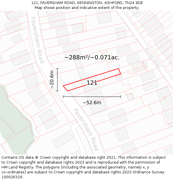 121, FAVERSHAM ROAD, KENNINGTON, ASHFORD, TN24 9DE: Plot and title map