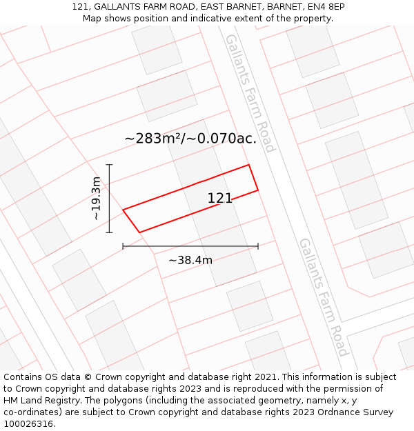 121, GALLANTS FARM ROAD, EAST BARNET, BARNET, EN4 8EP: Plot and title map