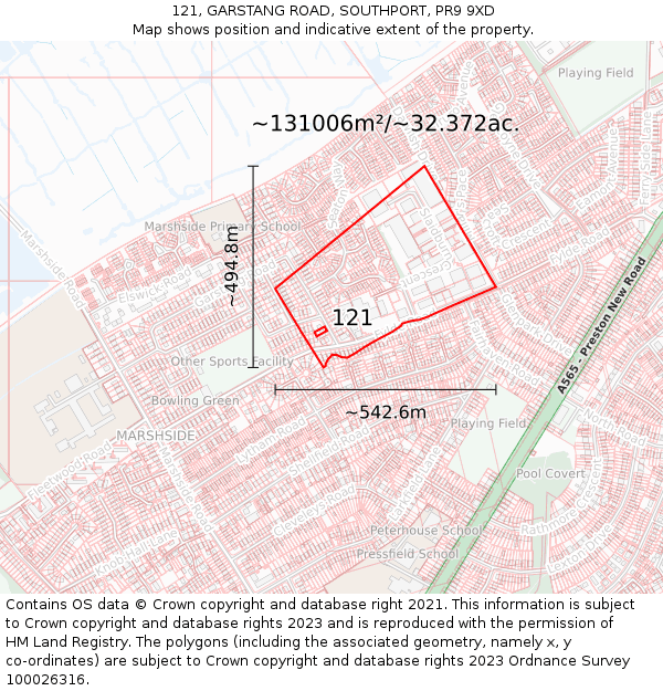 121, GARSTANG ROAD, SOUTHPORT, PR9 9XD: Plot and title map