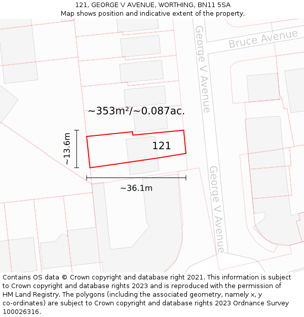 121, GEORGE V AVENUE, WORTHING, BN11 5SA: Plot and title map