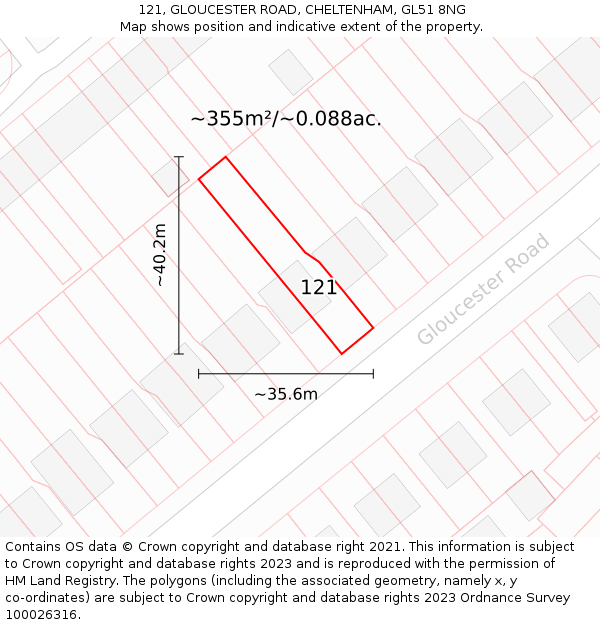 121, GLOUCESTER ROAD, CHELTENHAM, GL51 8NG: Plot and title map