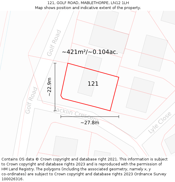 121, GOLF ROAD, MABLETHORPE, LN12 1LH: Plot and title map