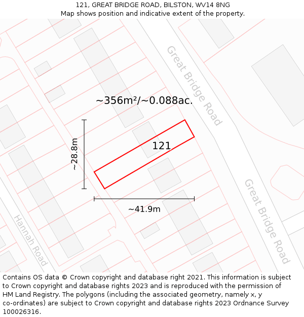 121, GREAT BRIDGE ROAD, BILSTON, WV14 8NG: Plot and title map