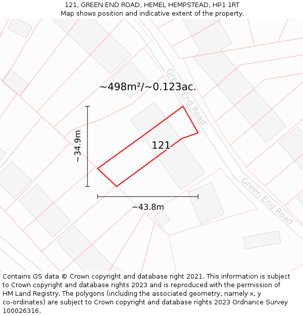 121, GREEN END ROAD, HEMEL HEMPSTEAD, HP1 1RT: Plot and title map